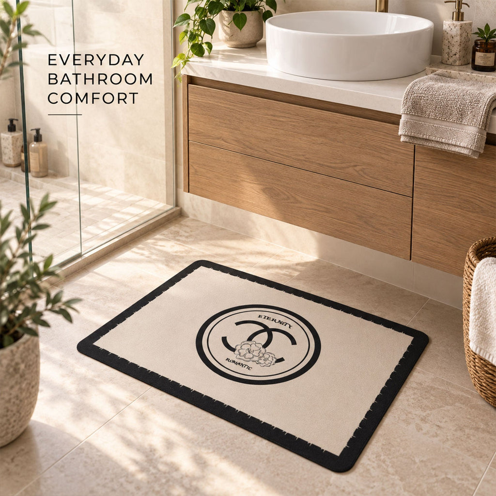 Black And Cream Bath Mat Soft Textured Absorbent Floor Rug (1 Pc 40x30 Cm)