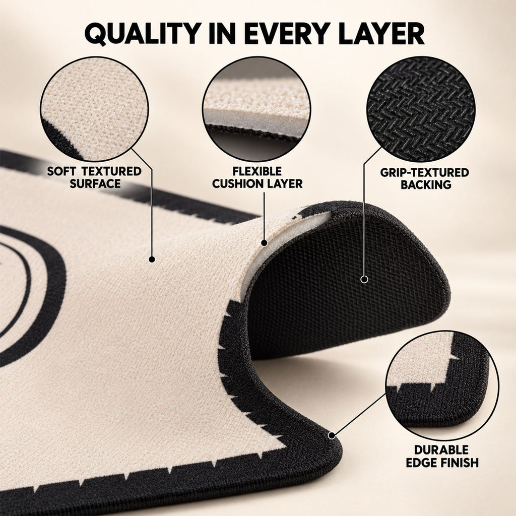 Black And Cream Bath Mat Soft Textured Absorbent Floor Rug (1 Pc 40x30 Cm)