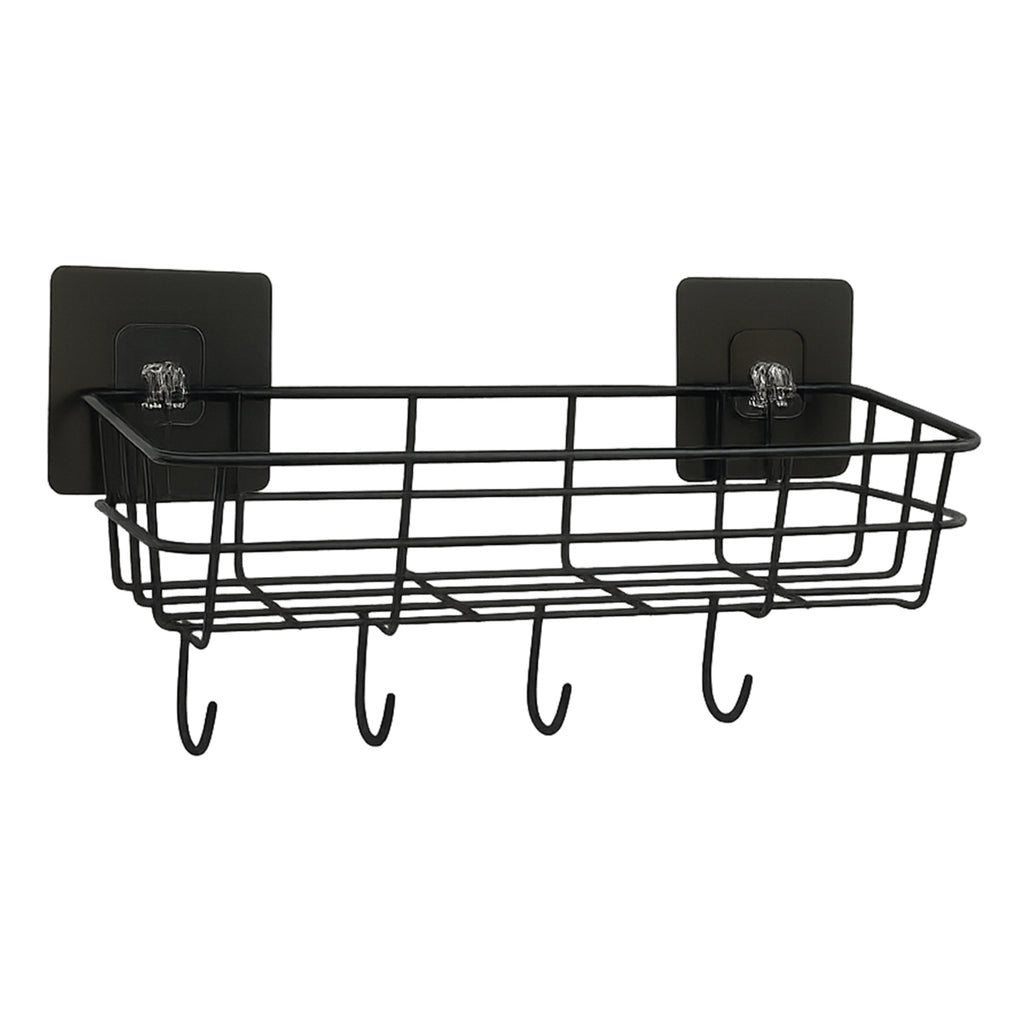 Heavy-duty Self-adhesive Wall Storage Baskets With Hooks (Pack Of 2)